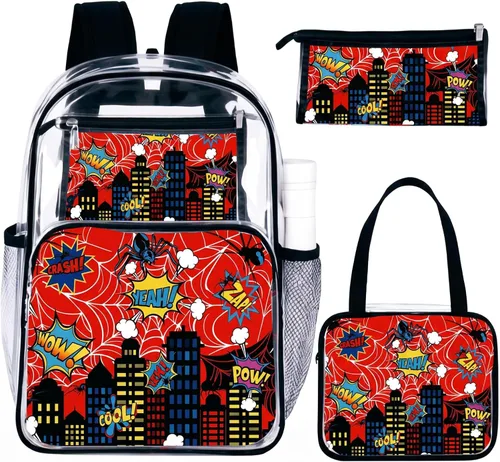 Vista 24 de Kacctyen Juego de mochila transparente resistente de 3 piezas, color negro
