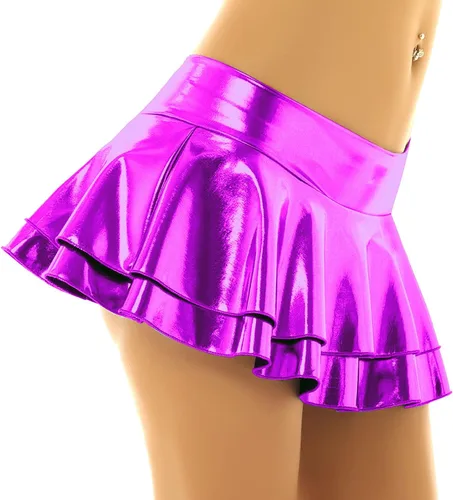 Vista 5 de Falda metálica de látex para mujer, falda plisada sexy para patinadora