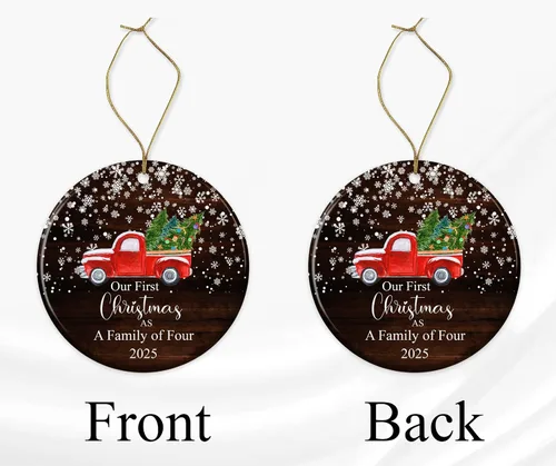 Vista 3 de Yanashop88 Adorno para árbol de Navidad con texto en inglés "Our First Christmas As A Family of Foat