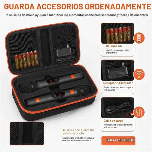 Vista 4 de Funda de micrófono inalámbrico compatible con el sistema de dos micrófonos inalámbricos JBL, bolsa de viaje de mano con micrófono dual para cantar