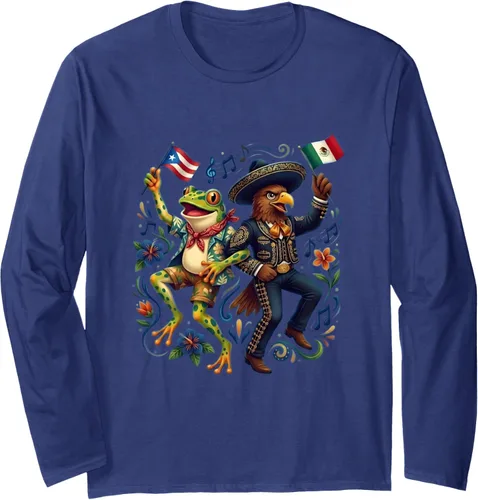 Vista 5 de Puerto Rican Coqui Frog Mexican Eagle Heritage Taino Flag Long Sleeve T-Shirt