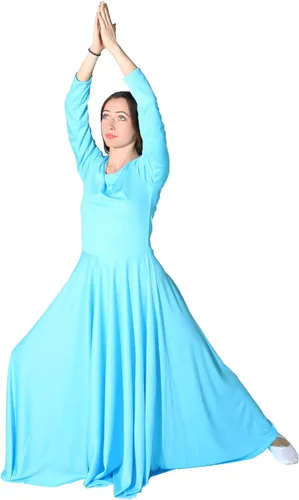 Vista 2 de Danzcue Vestido de Baile para Mujeres de Alabanza, Largo, Manga Larga, Corte Holgado Azul aguamarina
