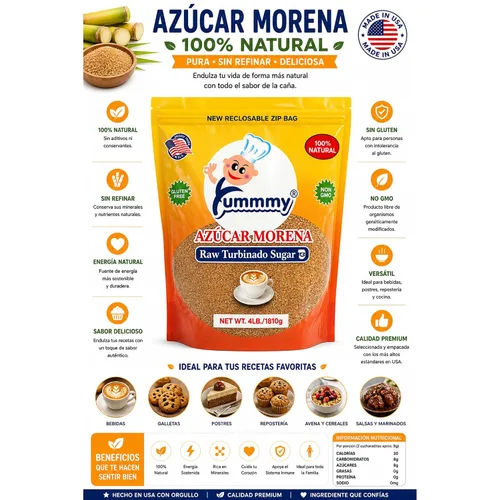 Vista 6 de Yummmy Azúcar morena turbinada cruda - Azucar Morena, 4 libras, (64 0z) Certificado Kosher