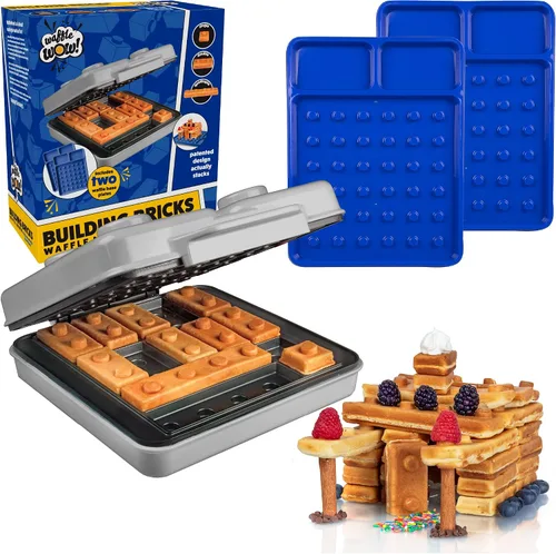 Vista 11 de Máquina de gofres eléctrica de ladrillo de construcción con 2 platos, cocina gofres en forma divertida Negro Deluxe