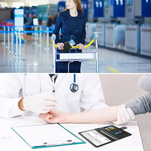 Vista 7 de MCmolis Combo de tarjetero para pasaporte y vacunas, funda de cuero con bloqueo RFID, protector organizador de documentos de viaje con ranura