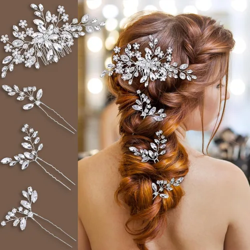 Vista 7 de Accesorios para el cabello de la boda, pieza nupcial, tocado para la novia, peine de novia (Negro)
