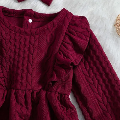 Vista 6 de Vestido de punto para niña, vestido de suéter de manga larga, vestido de otoño e invierno con corbatín