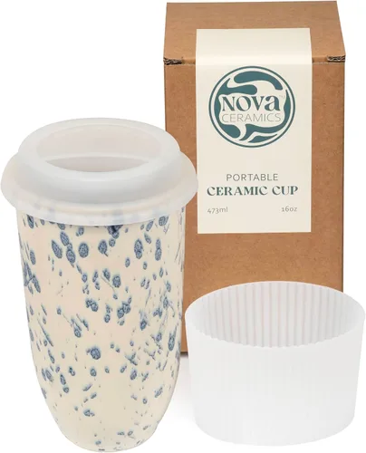 Vista 30 de NOVA CERAMICS Taza de viaje – Taza de viaje de cerámica con tapa – Taza de café de viaje única para llevar – Vaso de café apto para microondas
