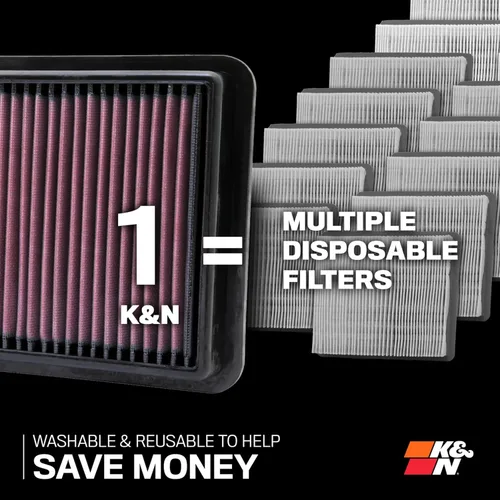 Vista 2 de K&N Filtro de aire de motor de por vida original de alto flujo: Aumento de potencia: Premium, Lavable: Compatible con Infiniti/Nissan 2010-2024