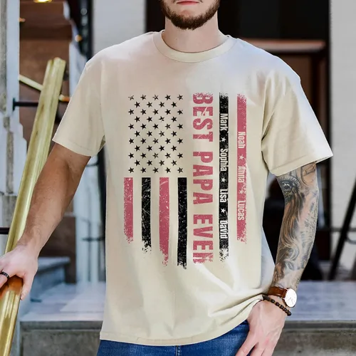 Vista 5 de FLOCHIL Camisa personalizada para papá para hombres, personalizada con nombres de niños, camiseta del día del padre, regalos