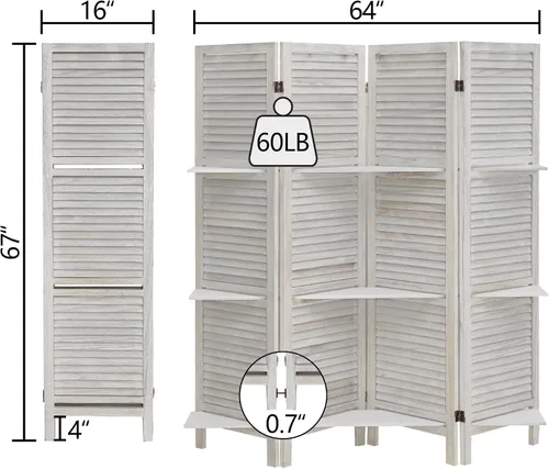Vista 2 de ACEHOME Divisor de habitación con estantes, 4 paneles divisores de habitación y pantallas de privacidad plegables, pantallas plegables de 6 pies