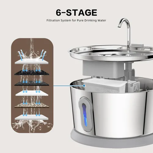 Vista 7 de Fuente de agua inalámbrica para gatos, funciona con pilas, fuente de acero inoxidable para mascotas de 4 L/135 onzas para beber dispensador de agua