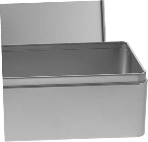Vista 3 de Angoily Caja de lata vacía rectangular con tapa, caja de almacenamiento de hojalata rectangular para galletas, contenedor de lata de metal
