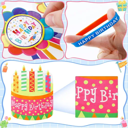 Vista 3 de Ctosree Kit de 140 piezas de cumpleaños para el aula: funda para silla, pulseras de goma, calcomanías de insignia para escuela, estudiantes