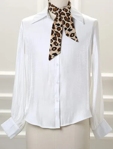 Vista 2 de Allegra K Bufanda delgada para mujer, bufanda larga y delgada con estampado de leopardo, banda para el cabello, bolsa con asa