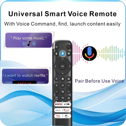 Vista 6 de Reemplazo para control remoto TCL, para control remoto TCL Google TV, universal, retroiluminación de movimiento, control de voz y Bluetooth, Google
