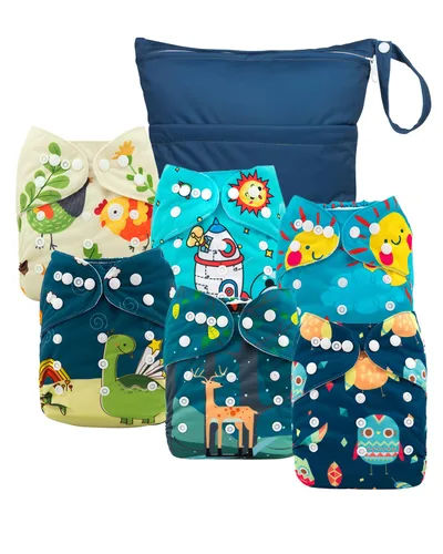 Vista 12 de babygoal - Juego de 6 fundas para pañales de tela con bolsa húmeda para pañales ajustables y predoblados con doble refuerzo, ajustables