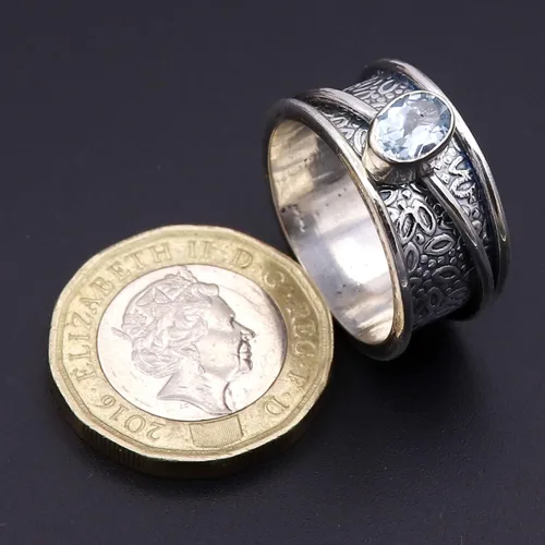 Vista 6 de Goyal Exports SRG328A - Anillo giratorio de plata de ley 925 con topacio azul