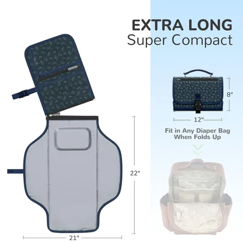 Vista 4 de Cambiador portátil con correa para el hombro, cambiador de viaje desmontable con almohada para la cabeza, cambiador de pañales portátil ligero e