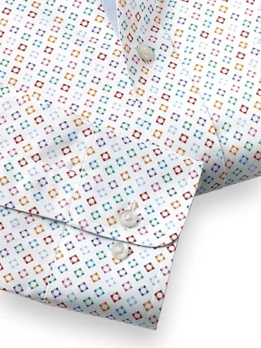 Vista 4 de Paul Fredrick Camisa de vestir de algodón sin hierro con estampado de diamante para hombre