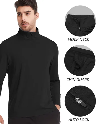 Vista 2 de Sudadera con cremallera de un cuarto para hombre, polo de manga larga, para golf, secado rápido 14, protección solar UPF 50+