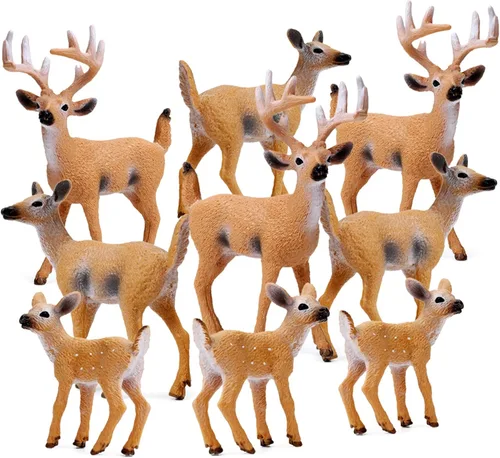 Vista 9 de RESTCLOUD Figuras de ciervo para decoración de pasteles, figuras de juguetes de ciervo, pequeños animales del bosque, juego de 3