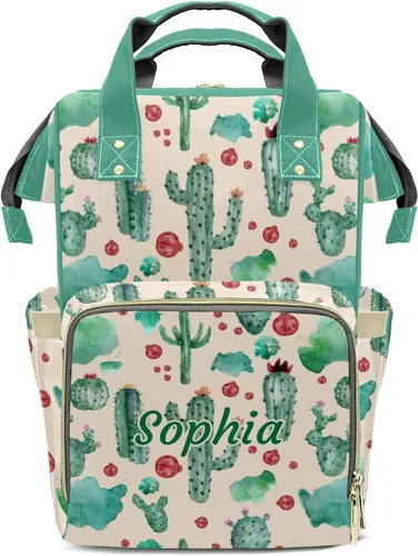 Vista 10 de Sunshine Pink Cactus - Mochila para pañales con nombre de gran capacidad, bolsa multifunción para mamá, papá, unisex, niño y niña, Diseño 1