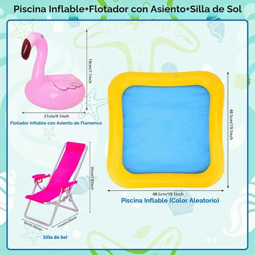 Vista 5 de Juego de 40 accesorios de muñeca de baño y piscina de verano para muñecas
