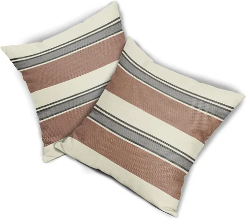 Vista 7 de Juego de 2 fundas de almohada a rayas negras y marrones de 16 x 16 pulgadas, diseño de rayas bohemias con estampado de rayas color crema, fundas