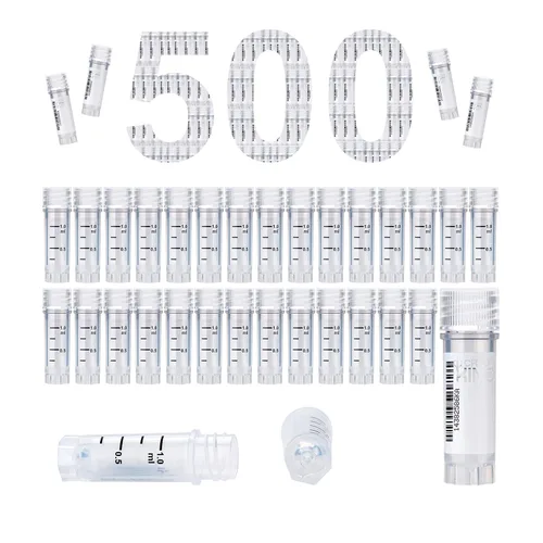 Vista 60 de Cryoviales de 0.0 fl oz, 25Pcs Cryotubes con código de barras lateral, frascos de esterilización con rosca externa, tubos de muestra con tapas Azul
