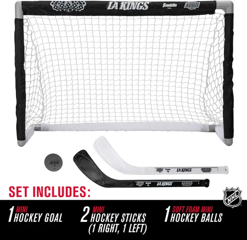Vista 2 de Franklin Sports NHL - Juego de mini hockey para niños, portería de hockey sobre rodilla, pelota + 2 palos, juego de juguetes para interiores
