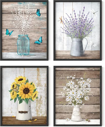 Vista 61 de HAUS AND HUES Arte de pared floral gris, juego de 4 pósteres de plantas para pared vintage, impresiones botánicas, cuadros de flores en blanco