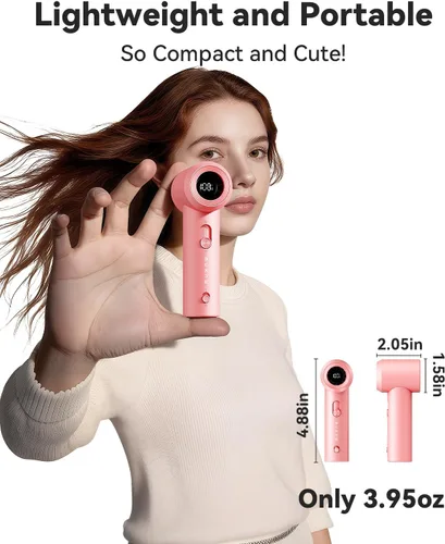 Vista 2 de MUXNW Ventilador portátil de mano: Mini ventilador turbo ajustable de velocidad (1-100), recargable de 1800 mAh, pantalla LED, para viajes, Rosa