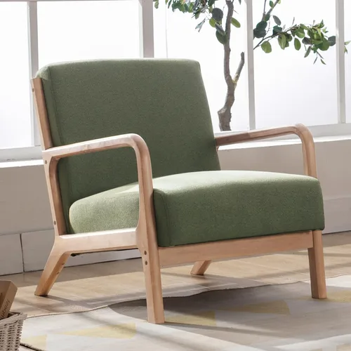 Vista 13 de ANJ ANJHOME Silla moderna de mediados de siglo, estilo Accent, con asiento de tela cómoda para sala de estar con estructura de madera maciza, sillón
