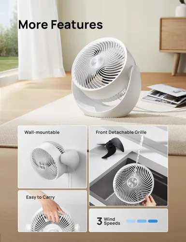 Vista 9 de Dreo - Ventilador para dormitorio, ventilador de mesa para circulación de aire en toda la habitación, 11 pulgadas, flujo de aire fuerte de 40 pies