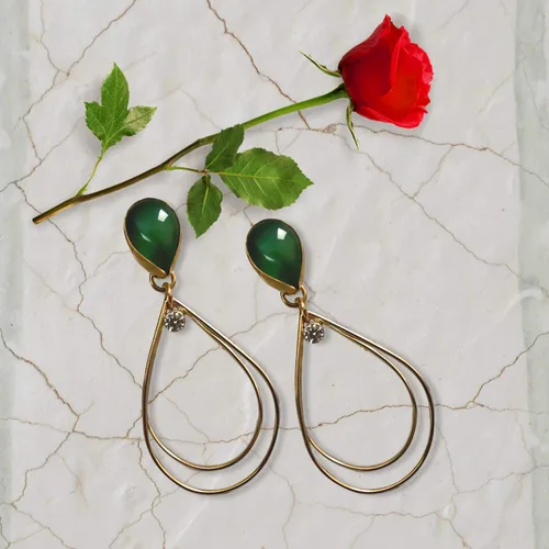 Vista 2 de Gold-Filled Teardrop Earring- Agate and Topaz