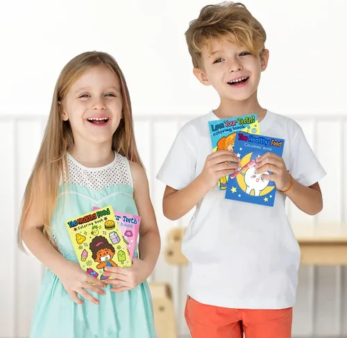Vista 7 de ArtCreativity Kit de libros para colorear dentales para niños, incluye 12 mini libros para colorear y 12 cajas de 4 crayones cada uno, divertidos