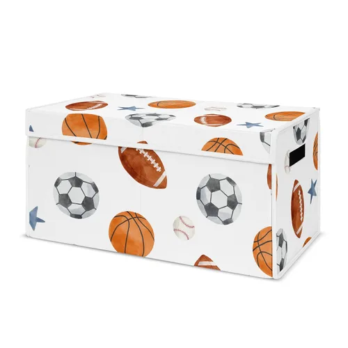 Vista 13 de Sweet Jojo Designs Caja de almacenamiento de juguetes de tela roja y blanca para niños, para niños, para colección de parches de béisbol