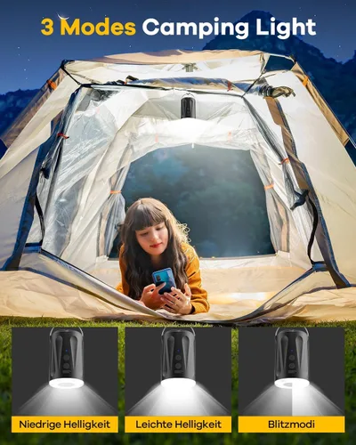 Vista 4 de Bomba de aire eléctrica, bomba de colchón de aire recargable, bomba de aire con batería con luz de campamento, 4 boquillas para camas de colchón
