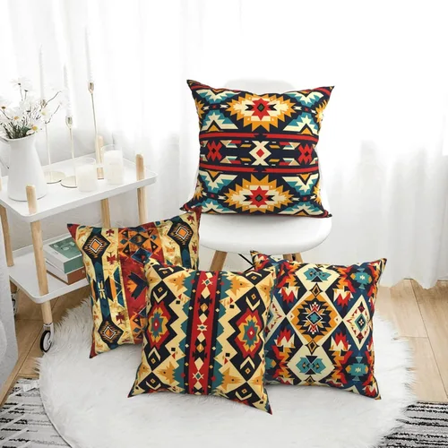Vista 5 de Southwestern - Juego de 4 fundas de almohada de 18 x 18 pulgadas, almohadas decorativas geométricas aztecas bohemias para sofá, fundas de cojín