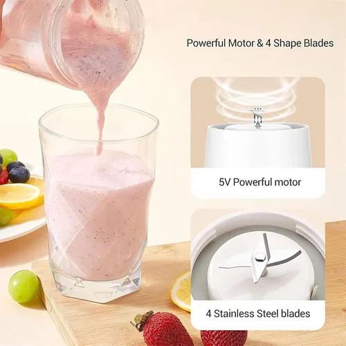 Vista 4 de Powerful Plastic Portable Blender 4 Blades Personal Juicer For Smoothies Ice Blending Juicing And Food Processing 500ml/17.5oz compact(White)