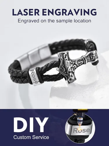 Vista 6 de Bandmax Pulsera trenzada de cuero negro para hombre con colgante gótico punk, pulsera de cuero con hebilla de acero inoxidable, paquete de regalo