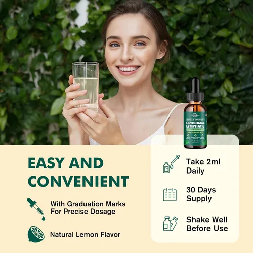 Vista 6 de Gotas líquidas de drenaje linfático liposomal, suplemento de apoyo linfático con raíz de diente de león, cuchillas, equinácea, caléndula