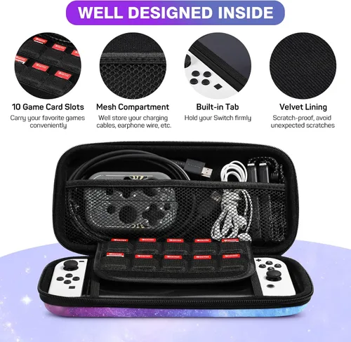 Vista 5 de MoKo Funda de transporte para Nintendo Switch modelo OLED Nintendo Switch funda de transporte portátil de carcasa rígida con 10 ranuras