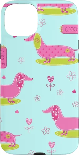Vista 8 de Funda para iPhone 13 Dachshund Pattern turquoise Flowers Weiner Dog Lover