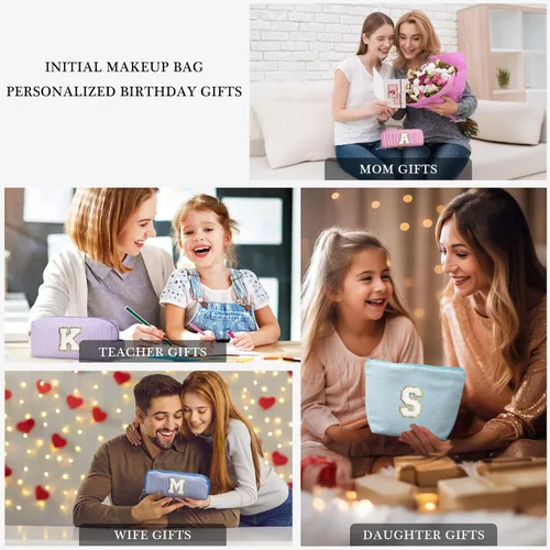 Vista 5 de YOOLIFE Bolsa de maquillaje personalizada para mujer, bolsa de maquillaje de viaje inicial para mamá, regalos de cumpleaños, regalo de cumpleaños