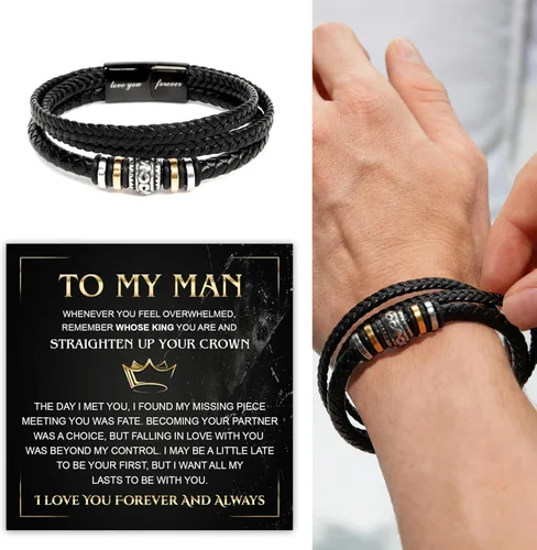 Vista 4 de Pulsera Para Mi Hombre, Pulsera Para Esposo Regalo De Esposa, Pulseras Para Hombres Regalo, Pulseras De Cuero Trenzado Y Acero Inoxidable Con