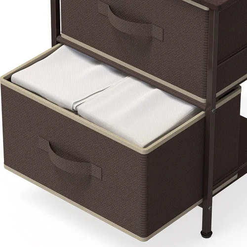 Vista 6 de Simple Houseware - Cómoda organizadora de cajones de almacenamiento de 2 niveles para mesita de noche, color marrón