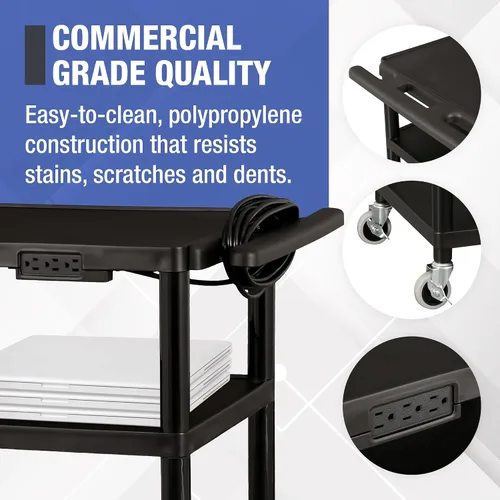 Vista 5 de Muebles Norwood Comercial NOR-OUG1042-SO, altura adjustable, móvil carrito utilitario de plástico AV negro con banda de alimentación
