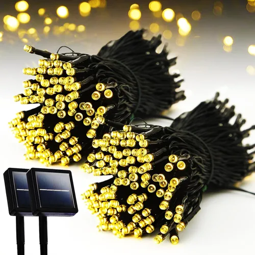 Vista 14 de Guirnalda de luces solares impermeables para exteriores, 200 luces LED extralargas de 82 pies, luces solares de Navidad, luces solares impermeables